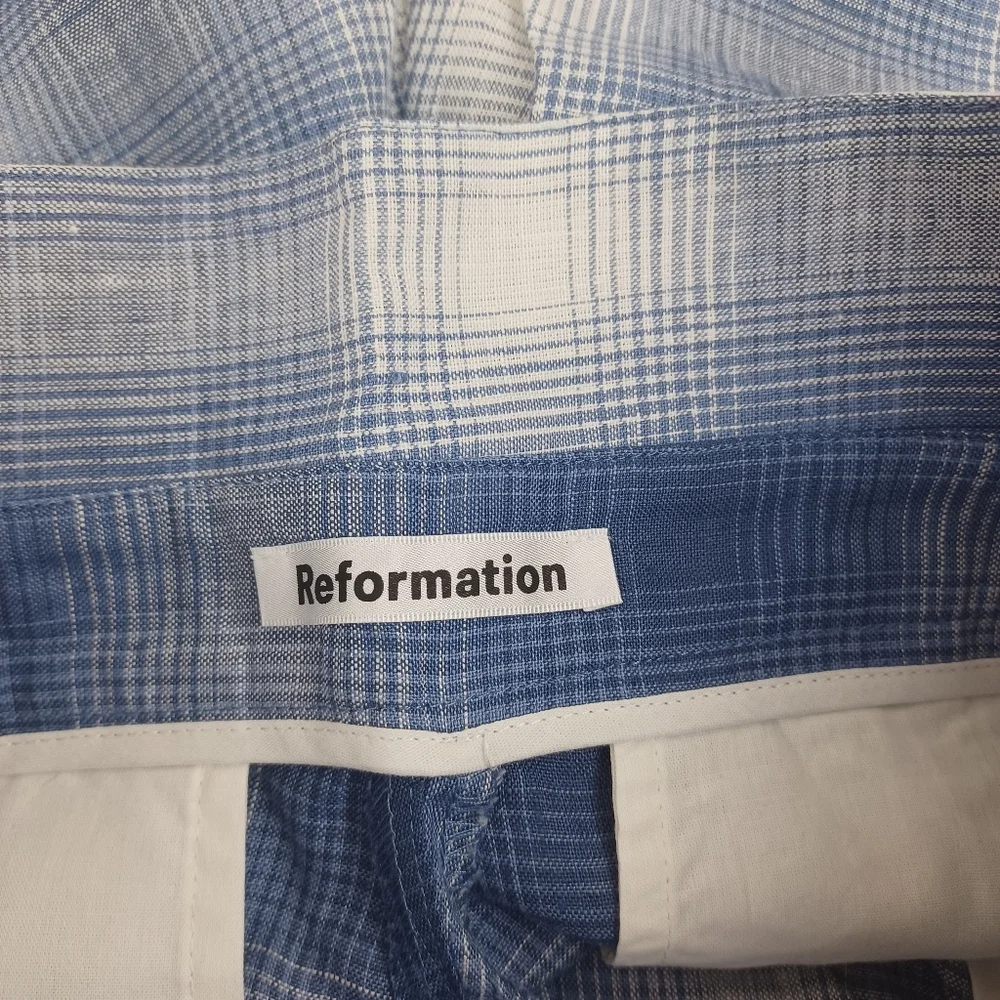 Reformation Bristol Linen Plaid Paperbag Pant Size 6 Preppy Women In Ghost Boho